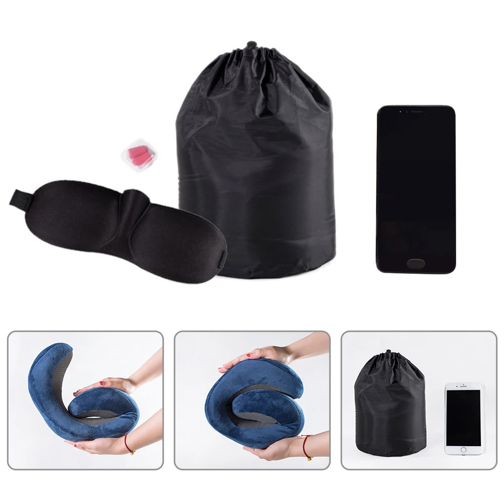 1 шт., u-образная подушка для путешествий с эффектом памяти, Массажная подушка для шеи, набор для путешествий с 3D масками для глаз, беруши, роскошная сумка