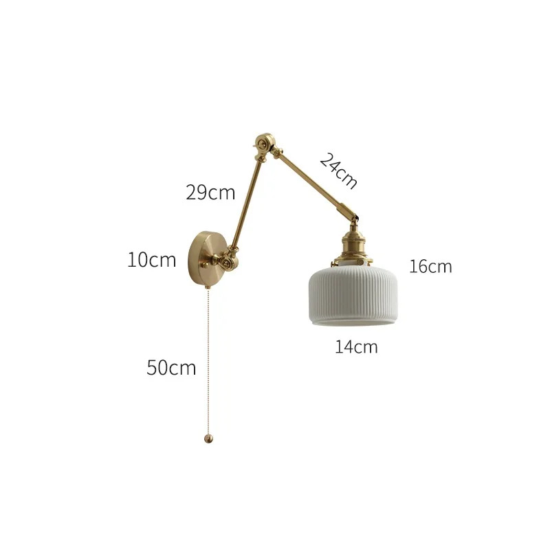 IWHD Copper Nordic Long Arm Wall Light Fixtures Bedroom Living Bathroom Mirror Ceramic Lampshade Adjustable Modern LED Wall lamp wall sconces for living room