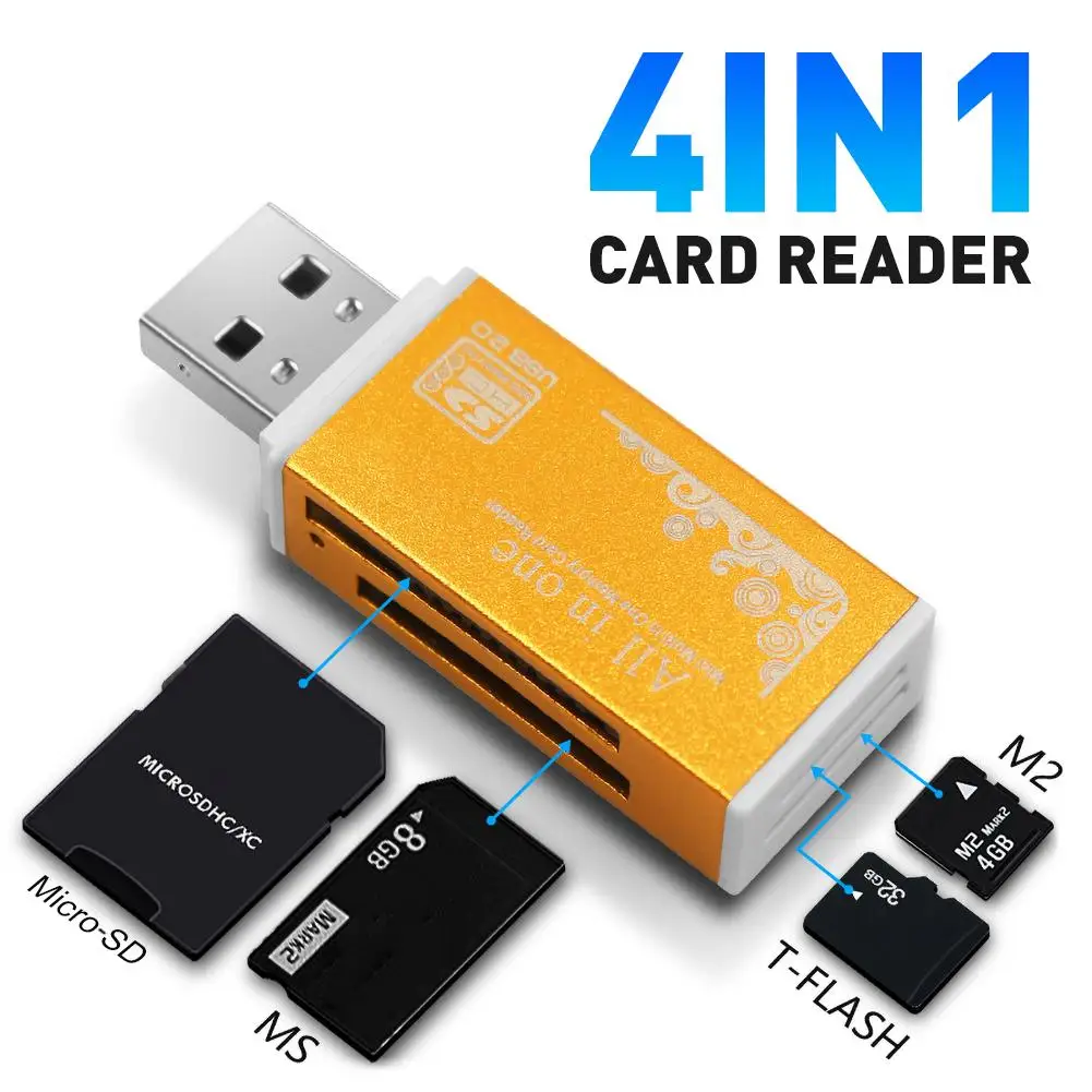 New USB 2.0 All in 1 Multi Memory Card Reader For Micro SD SDHC TF M2 MMC MS PRO 
