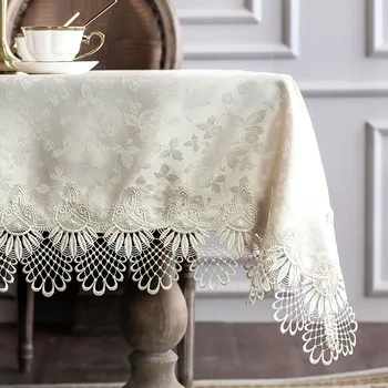 

Beige Lace Tablecloth Square Rectangular Dinning Party Tea TV Table Cover Home Decoration Chair Cover Set Jacquard European