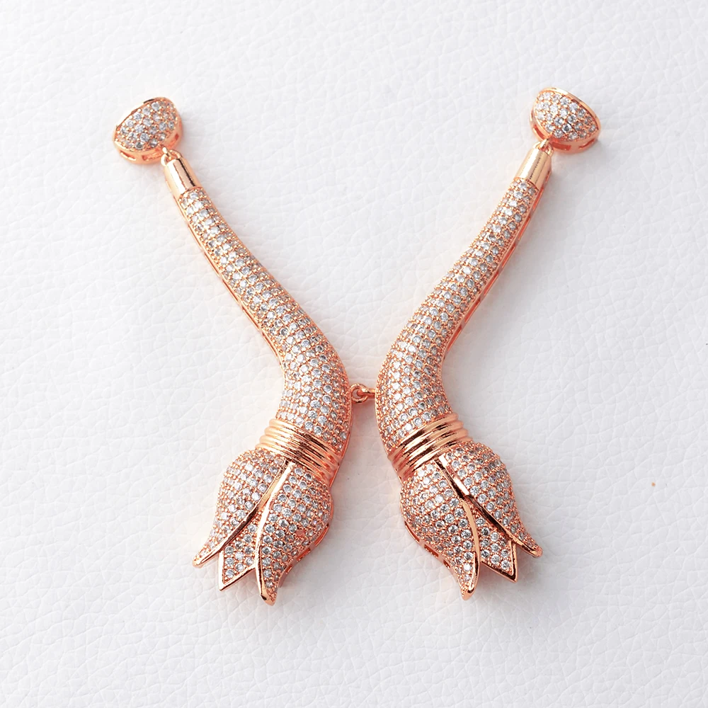 2pcs 56x70mm Cz Micro pave bowknot flower connector for necklace pendant Jewelry DIY