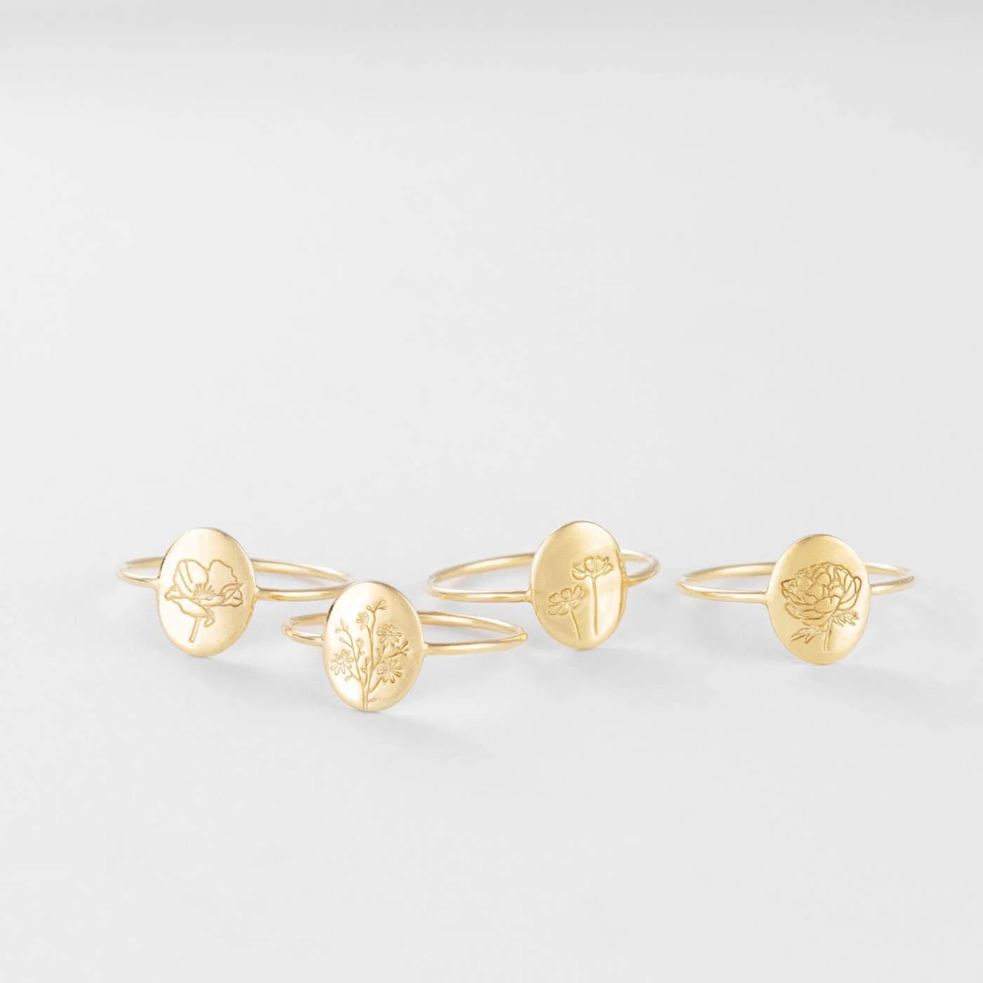 Gold Color Ring Oval Wildflowers Ring Dainty Gold Color Flora Bouquet Birth Flower Collection Minimalist Feminist Ring For Women