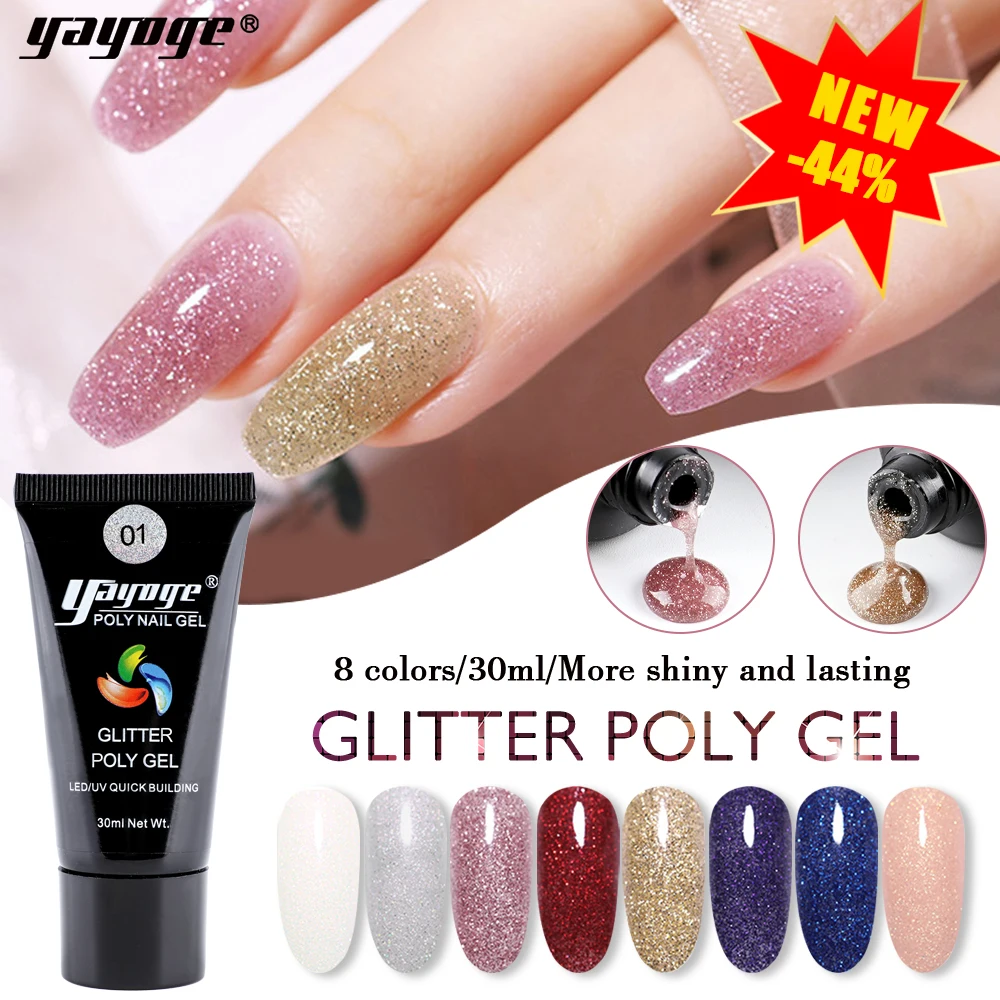  Yayoge Poly Gel Glitter Polygel Nail Builder Gel For Nail Extension 30ml White Clear Shining Glitte