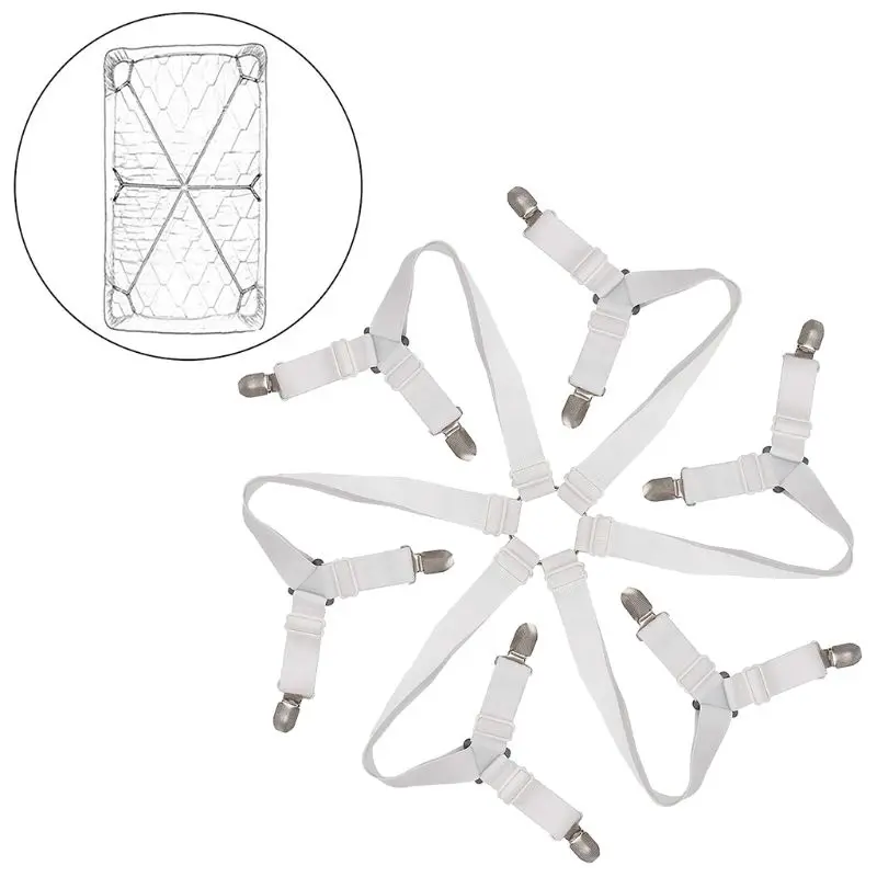 

Six Sided Adjustable Bed Quilt Sheet Grippers Clips Fasteners Slip Proff Holder Elastic Bands Crissocross Suspenders Round Squar