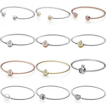 

Real Sparkling Heart Crown O Signature Open Snake Chain 925 Sterling Silver Bangle Fit Fine Bracelet Bead Charm Diy Jewelry