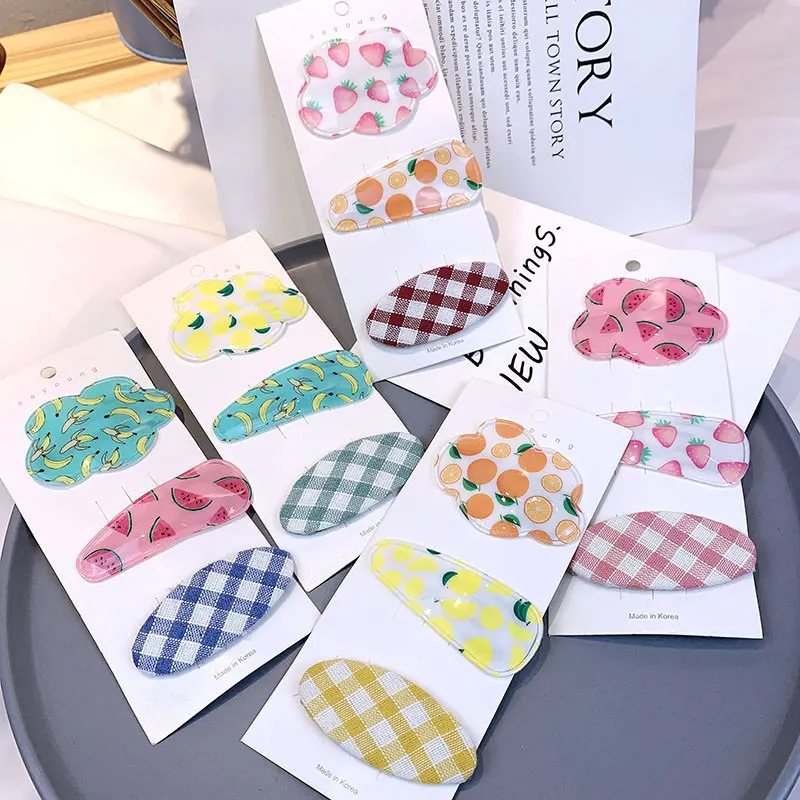 

M MISM INS Fruit Hair Clip For Children Colorful Bobby Clips Stripe Cloud Hairpins Kids Barrettes Hair Accessories Cute Cartoon