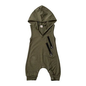 

2019 Brand New Newborn Toddler Baby Girls Boys Summer Casual Active Romper Sleeveless Hooded Solid Zipper Jumpsuits Romper 0-24M
