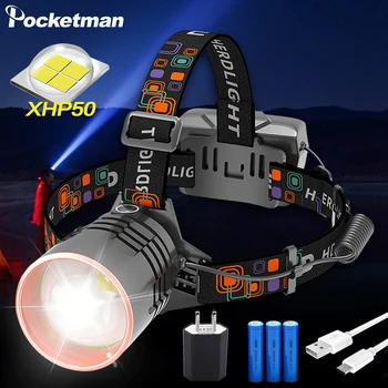

P50 LED headlamp 5 mode USB charging Headlight lretractable tail red warning light power display angle can be adjusted 18650*3