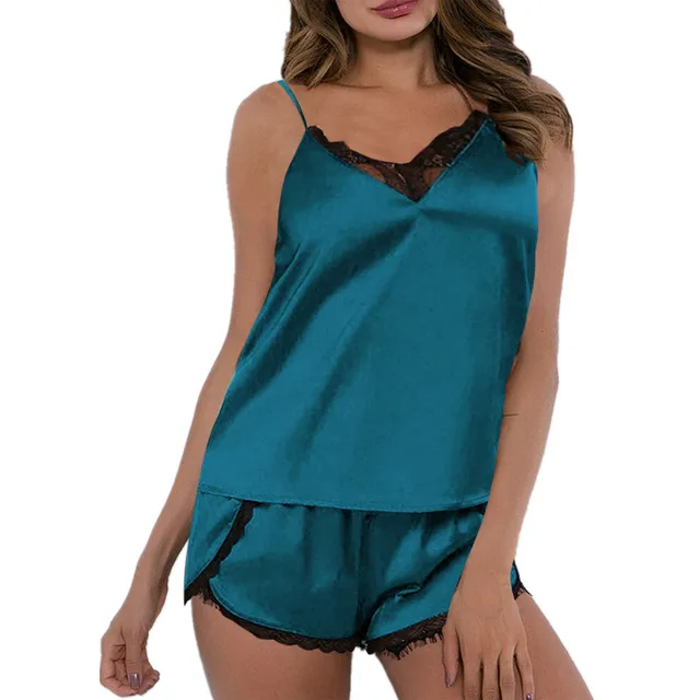 de ropa de dormir Sexy y provocativa para mujer, pantalones cortos de encaje con costuras de cuello en V, camisón grande de talla grande para mujer|Sets de pijamas| - AliExpress