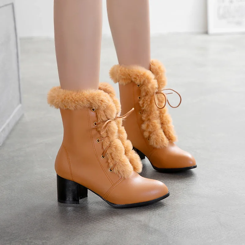 

Brand Women's Shoes Ankle Boots Chunky Heel Round Toe Bootee Woman 2019 Lace Up Booties Ladies Fashion Low Winter Autumn Rubber
