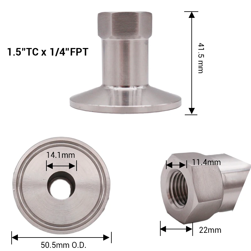 1," Tri-Clamp x 1/4" Мама NPT адаптер 50,5 мм OD санитарная нержавеющая сталь 304 Homebrew Клевер фитинг пивоваренного оборудования