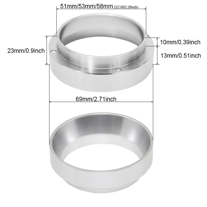 Description Picture 5 of itemNew Aluminum Dosing Ring 58MM/53MM/51MM Filter for Brewing Bowl Coffee Powder Basket Spoon Tool Tampers Portafilter Coffeeware