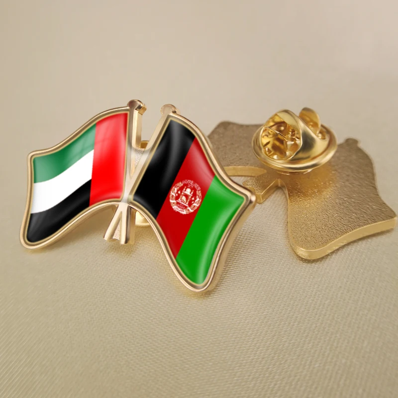 

United Arab Emirates and Afghanistan Crossed Double Friendship Flags Lapel Pins Brooch Badges