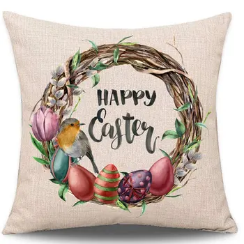 

Easter bunny egg pattern pillowcase PP cotton Flax Cartoon / anime Easter gift Perfect home decoration Home use