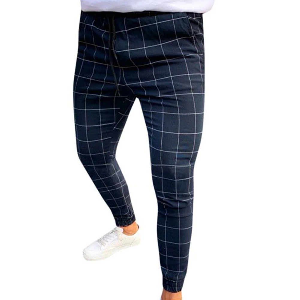 Spodnie dresowe meskie Модные мужские клетчатые эластичные повседневные брюки-карандаш с принтом и завязками, брюки, штаны для мужчин
