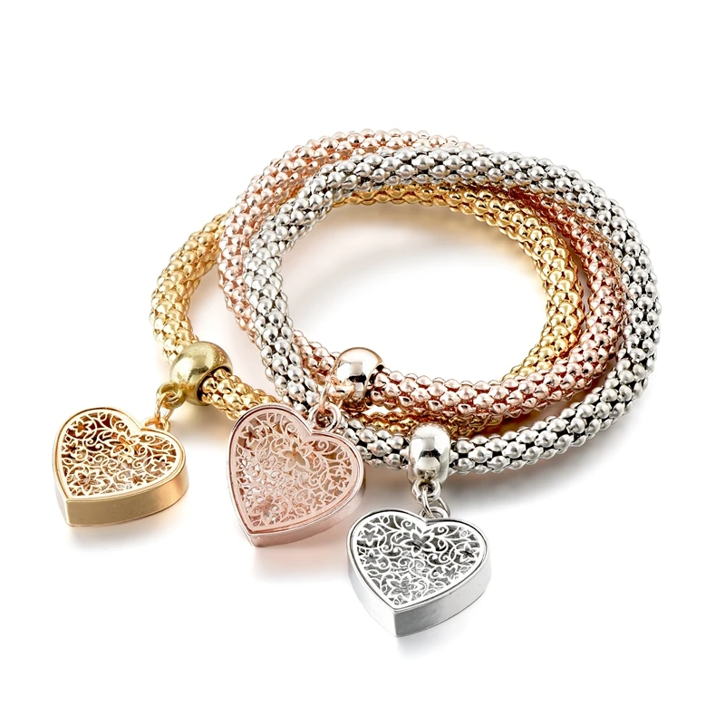 3Pcs Gold Hollow Love Heart&Tree of Life Bracelets&Bangles Charm For Women Friendship