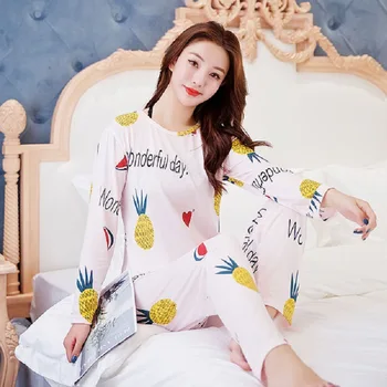 

Pajamas Women's Long-Sleeved Spring and Autumn Cartoon Printed Casual Suit Women's Leisure Tops Two Piece Suit Pajamas for Women