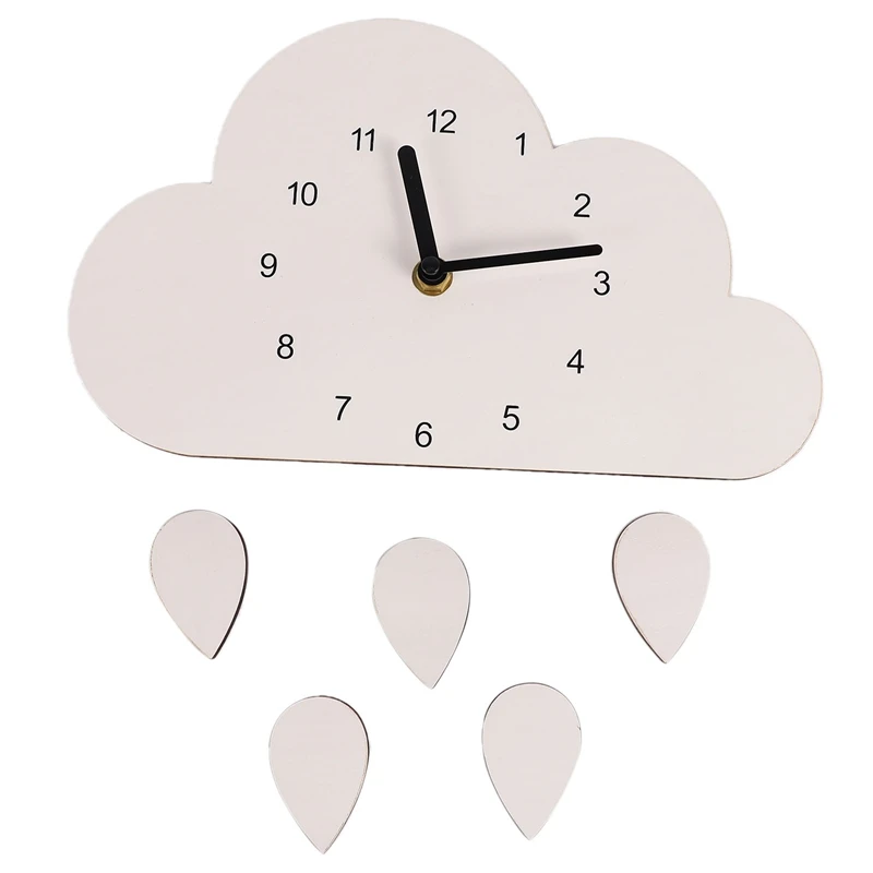 Nordic Style Nursery Clock Wooden Cloud Water Droplets Wall Hanging Decoration Decor Kids Children's Room | Дом и сад