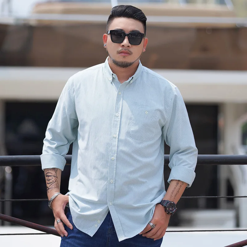 5XL 6XL 7XL 8XL 10XL размера плюс Мужская рубашка в полоску деловая Повседневная Свободная Прямая рубашка с длинным рукавом мужская брендовая одежда