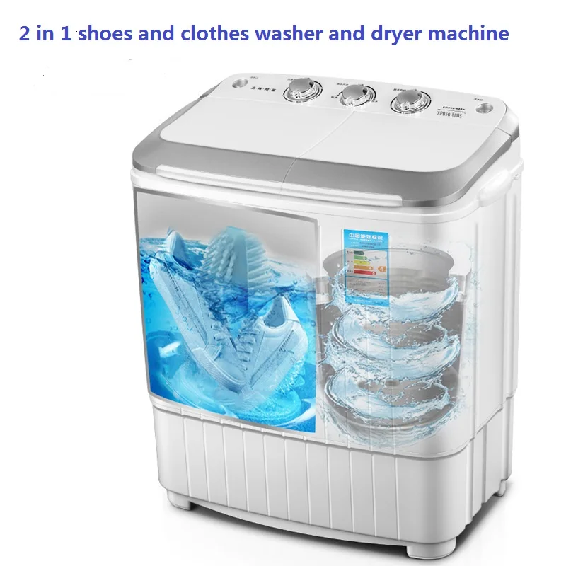 5kgs twin barrels 2 in 1 shoes and clothes washer and dryer machine brush shoes and drying mini laundry machine UV blue light