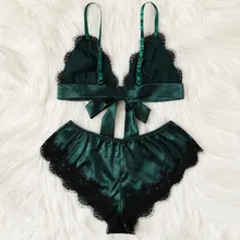 Высококачественное удобное женское интимное нижнее белье трусики набор соблазнительный, атласный, Шелковый кружевной бант Лоскутная повязка для сна