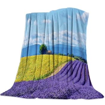 

Lavender Sunflower Field Scenery Throw Blanket Bedspread Soft Fleece Blanket Air/Sofa/Bedding Winter Bedsheet