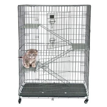 

Pet Cat Wire Cage Game Fence Folding with Ladder Cat Cage Bottom Tray Easy to Clean Safe Comfortable Durable Pet Toys