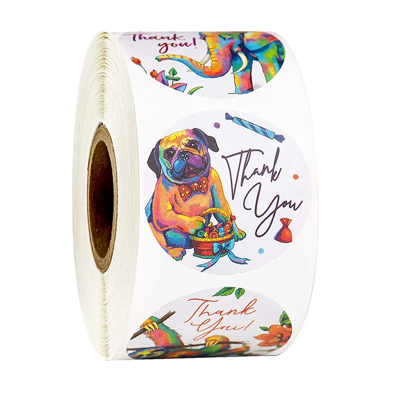 500 PCS 1Inch Round Color Cute Animal Thank You Stickers Seal Label for Scrapbooking Stickers Kids 5