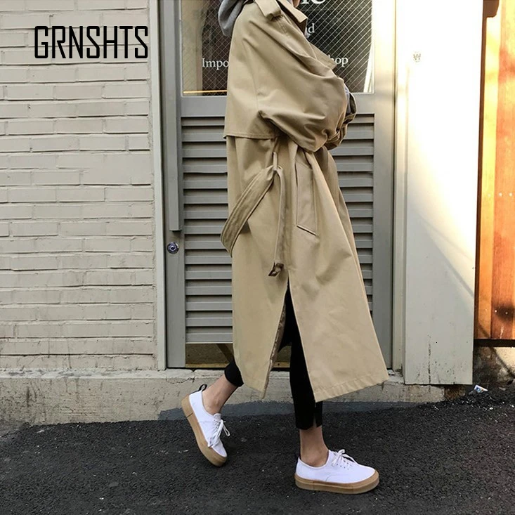 Beste Herfst Nieuwe Vrouwen Casual Trenchcoat Oversized Double Breasted Vintage Uitloper Sjerpen Chic Mantel Vrouwelijke Windjack