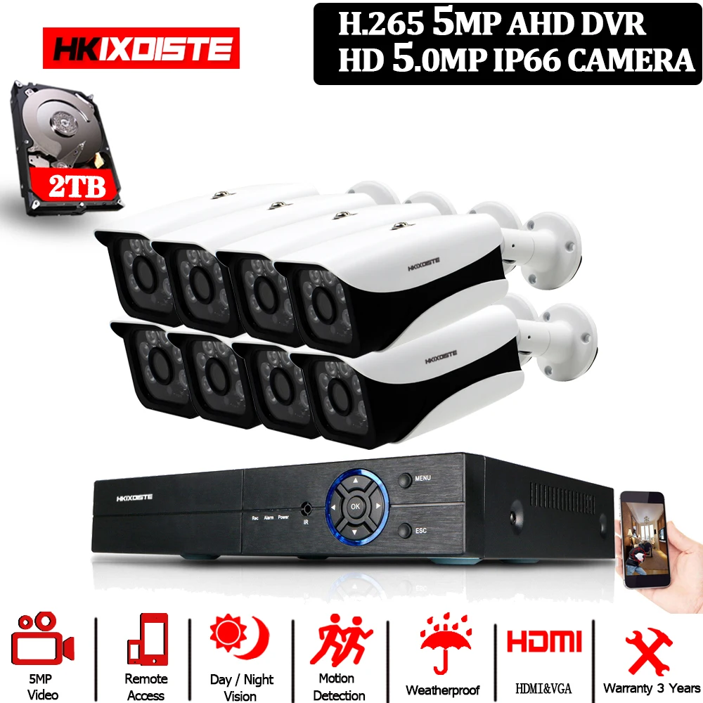 Комплект видеонаблюдения UHD DVR 5MP 16CH с функцией распознавания лиц RJ45 RS485 и BNC 8 шт.