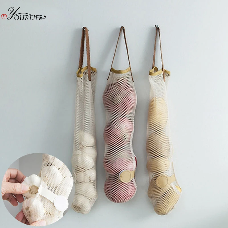 Многоразовые кухонные мешки OYOURLIFE, сетчатый мешок для картофеля, экологически чистый мешок для фруктов и овощей, кухонный подвесной мешок Органайзер - изображение