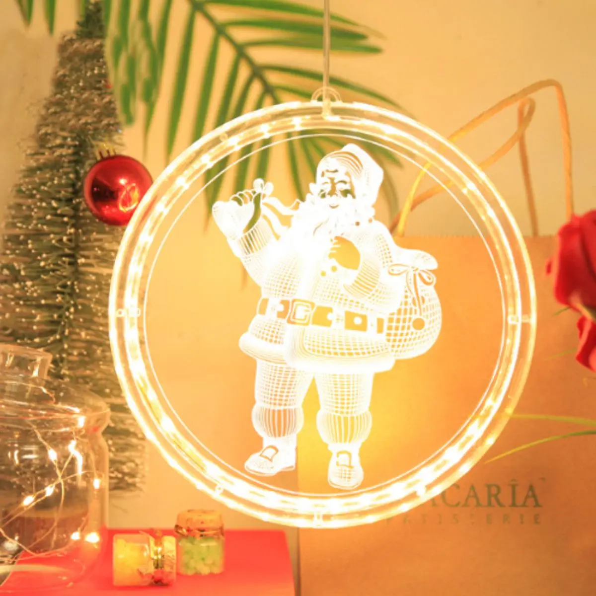 Дизайн акриловая теплая белая Гибкая Праздничная Ночная лампа Санта-колокольчик в виде Санта-Клауса Лось Снежинка светодиодная вывеска рождественские оконные украшения - Испускаемый цвет: 17CM