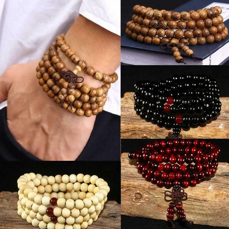 1 Natural sándalo budista, Buda de meditación de madera de cuentas de oración Marathi pulsera femenina joyería de los hombres regalo suerte