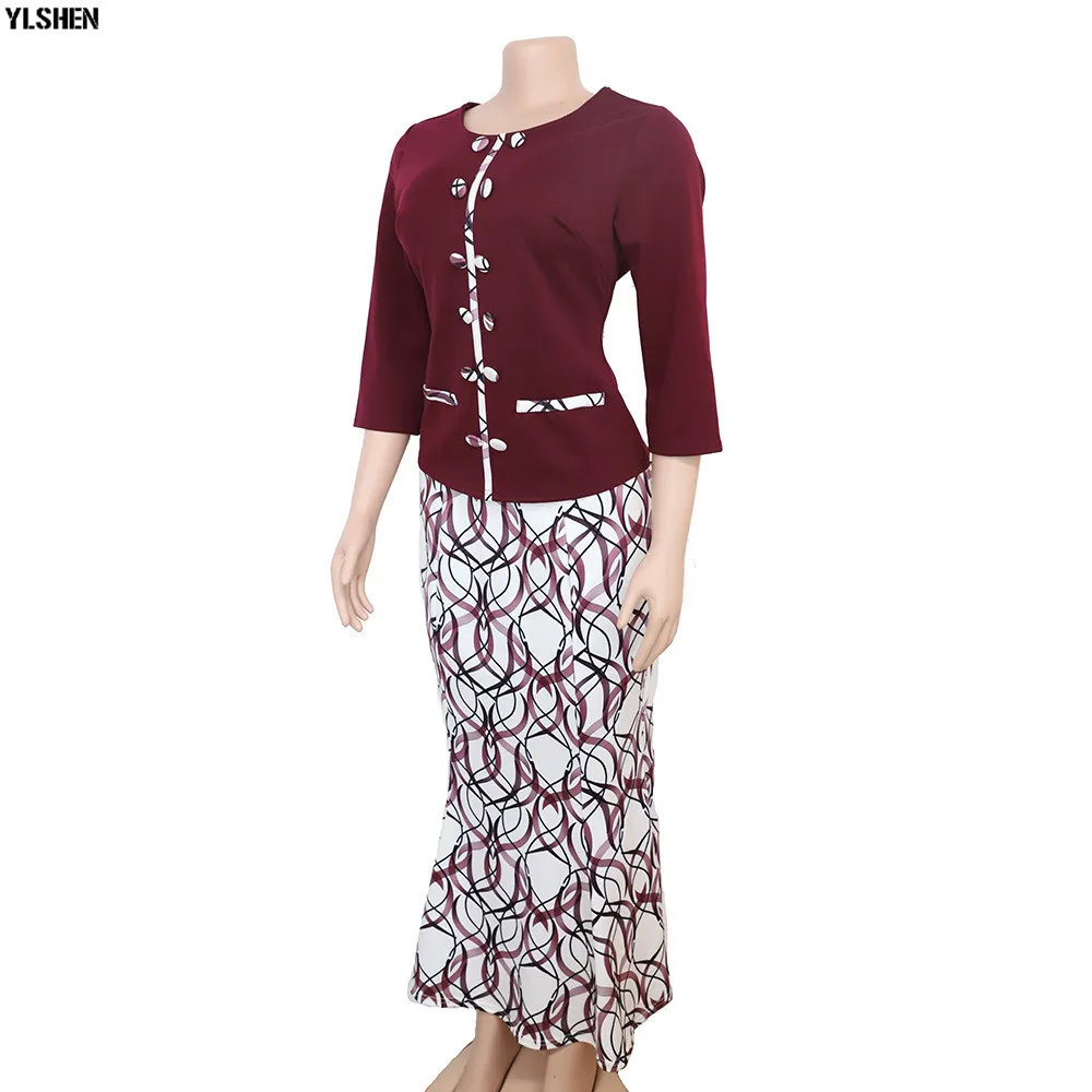 African Dresses for Women 2 Piece Set African Clothes Dashiki Print Tops + Skirt Suits Bazin Riche Fashion Robe Africaine Femme 15