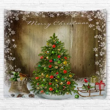 

Christmas Tapestry Pine Tree with Present Boxes on Snowy Board Xmas at Countryside Theme Wall Hanging for Bedroom Living Room