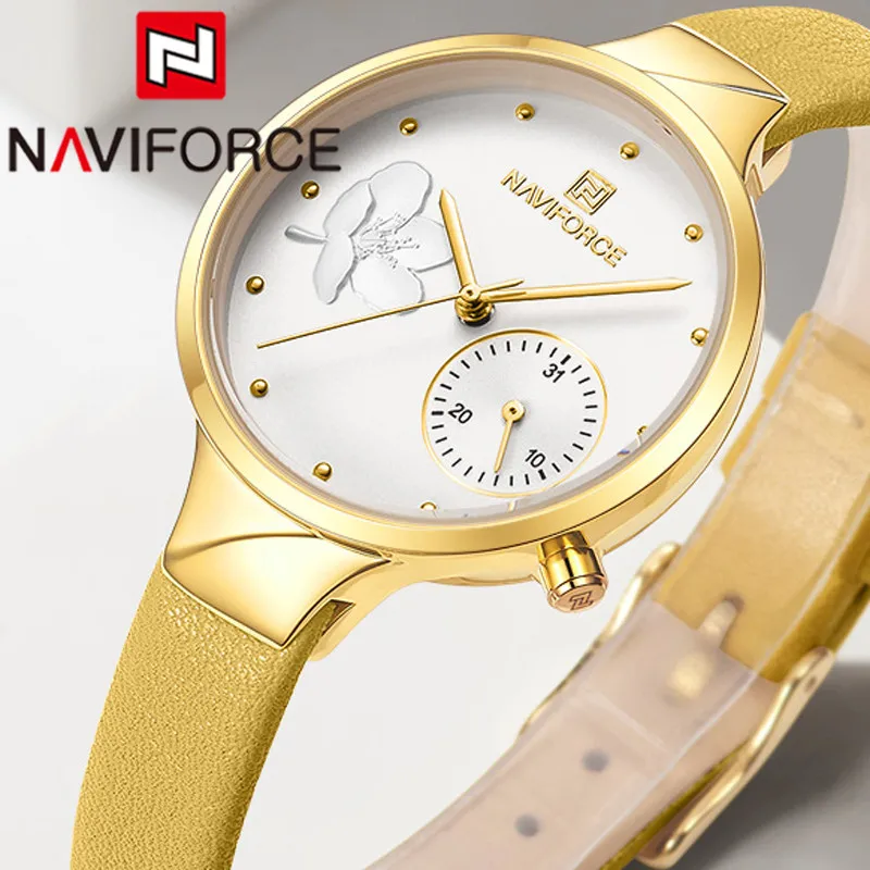 Часы наручные NAVIFORCE женские с браслетом из натуральной кожи модные брендовые
