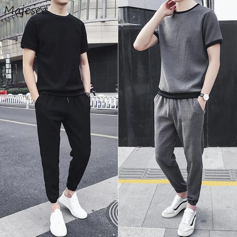 男性用半袖セット 無地 ラージサイズ 4xl シンプル 韓国ファッション レジャー シック 学生向け オルチャン メンズセット Aliexpress
