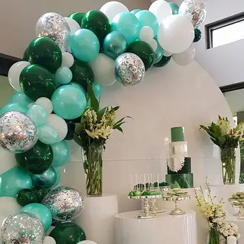 

100pcs Balloon Garland Kit Green Metallic Chrome Balloon Silver Confetti Balloon White Balloon Dark Green Arch Garland Kit