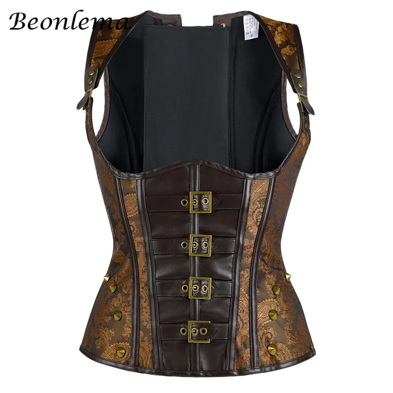 Beonlema Underbust стимпанк женская блуза винтажная готическая одежда шнуровка из искусственной кожи лиф женский моделирующий ремень сексуальные корсеты - Цвет: Коричневый
