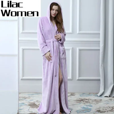 Women Lilac Для мужчин и женщин с капюшоном размера плюс удлиненный теплый халат зимний утолщенный фланелевый термо банный халат мужские халаты мужской Халат s - Цвет: Women Lilac