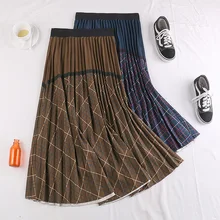 Зимняя Гибкая эластичная плиссированная юбка средней длины с высокой талией трапециевидной формы в клетку для женщин, женские модные юбки, женские юбки saia saias