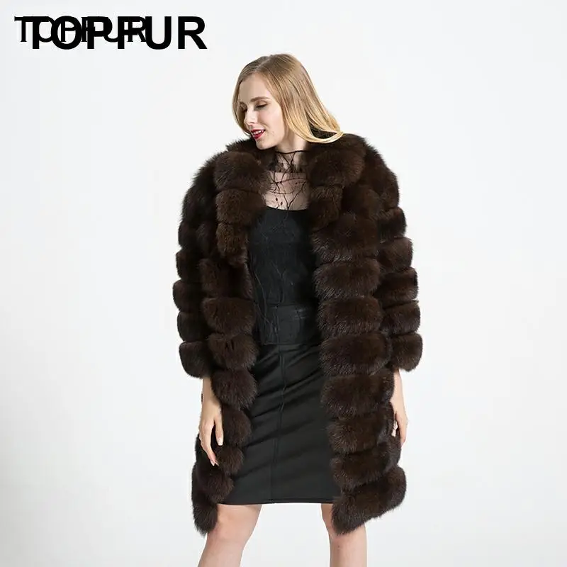 TOPFUR, новая мода, зимние женские длинные пальто, натуральный мех, пальто для женщин, натуральный Лисий мех, верхняя одежда и пальто, рукав три четверти
