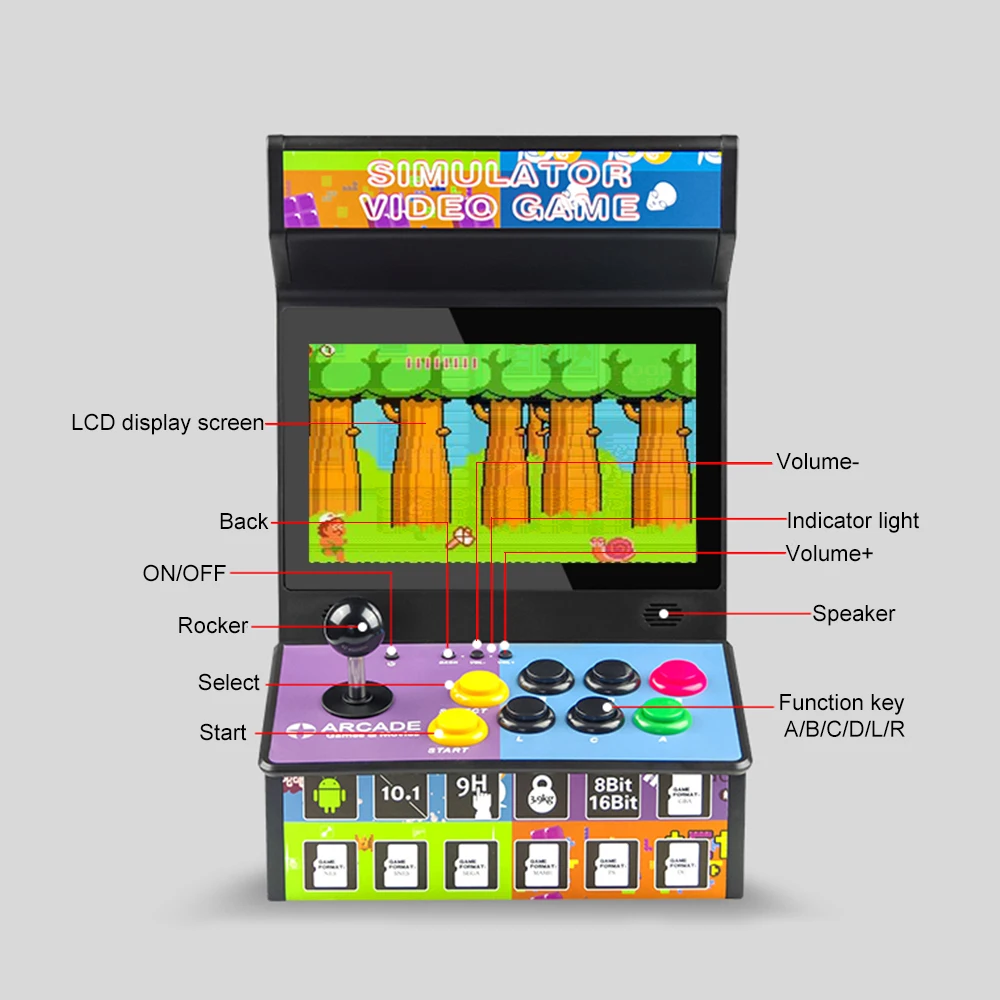 10,1 дюймов lcd Мини Игровой Автомат видео рокер Аркада портативная Ретро игровая Консоль совместима с мульти-платформой