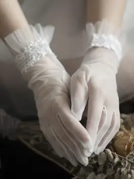 

High Quality Short Bridal Gloves Vintage Wristband Flower White Lace Wedding Glove Party Dress Women Jewelry Bride Accessories