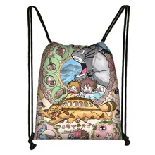 Аниме Тоторо печати шнурок мешок подростка мальчиков девочек сумка для хранения женщин мужчин Дорожная сумка Холст Мода Рюкзак bookbag