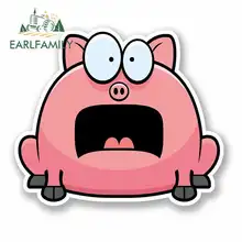 EARLFAMILY 13cm x 13cm Cartoon Shocked Pig Car Stickers Helmet Motorcycle Vinyl JDM Trunk Truck Graphics Decal