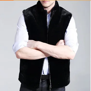 Vetement Elegant Casual High Street Sleeveless Black Men's Faux Fur Vest Coat Autumn Winter Thick Mink Coat Jacket V549