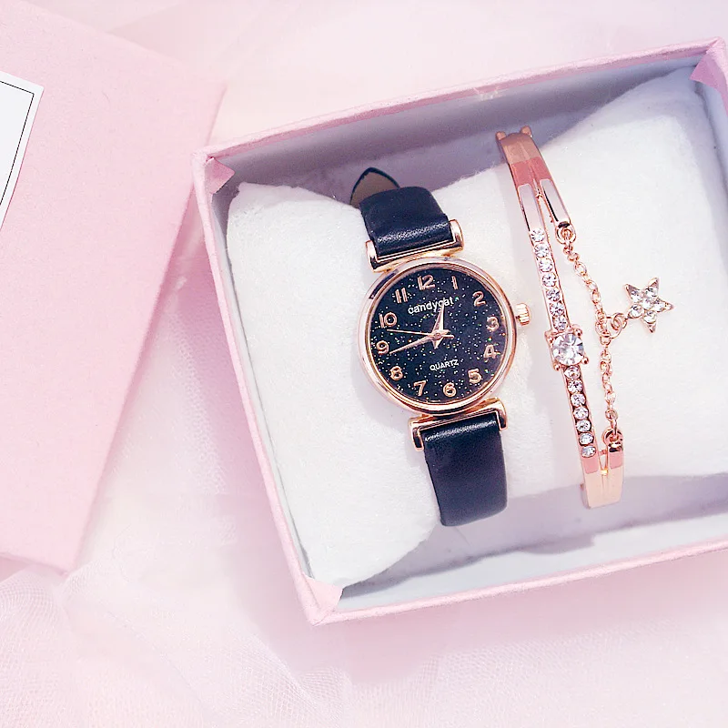 Изысканные женские часы Звездное небо женские кожаные кварцевые наручные часы Элегантные женские часы браслет часы Montre Femme