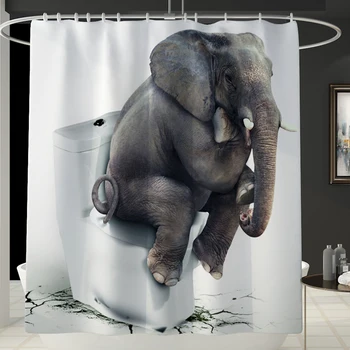 

Elephant print shower curtain bath account bathroom mat set carpet floor mat 3D Shower Curtain with 12 Hooks Toilet Cover Bath