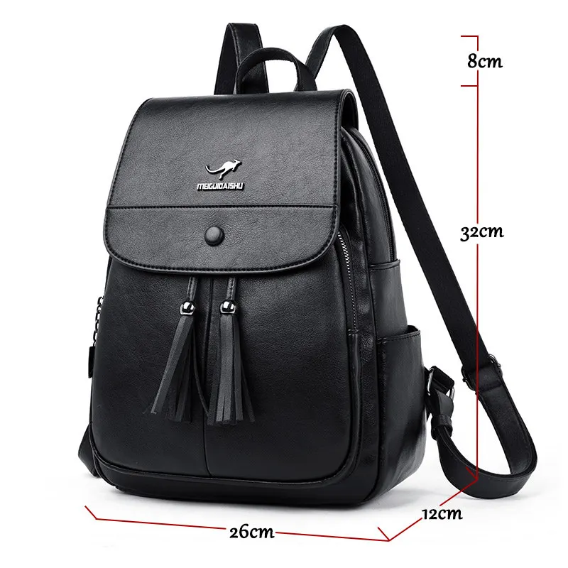 Женский кожаный рюкзак чистый черный женский дорожный Sac Dos Preppy высокое качество